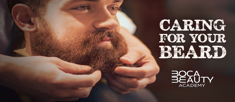 Man receiving barbering service to his beard.