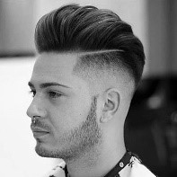 Young man with fresh new Pompadour haircut 