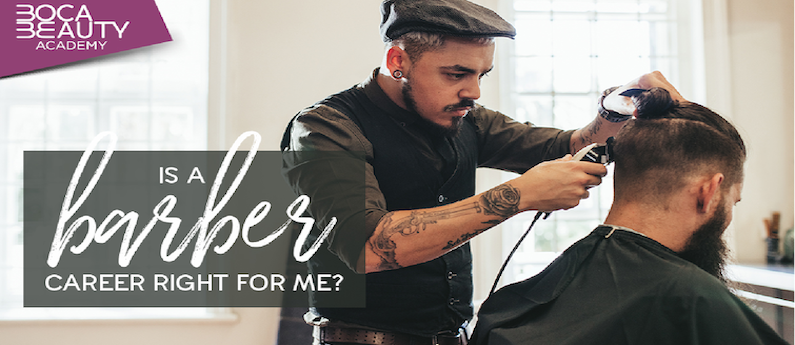 Man receiving barbering service in barber shop.