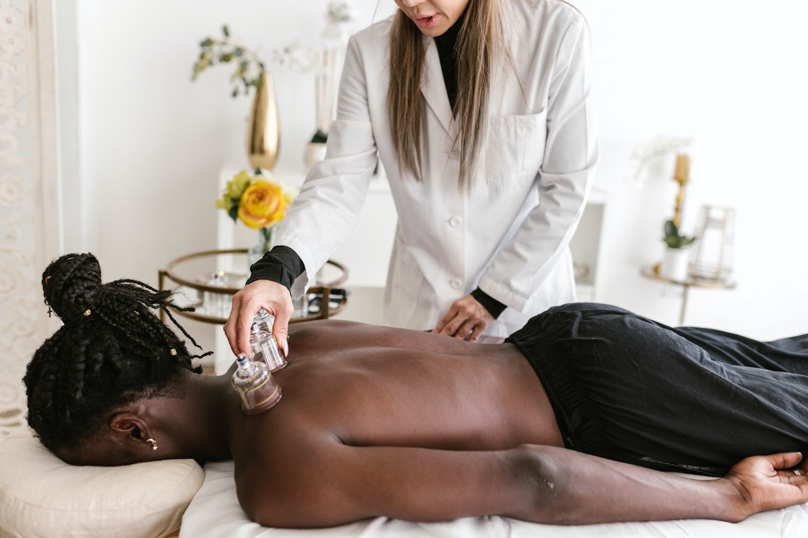 SPA and health. Manual back massage. A man on a massage couch